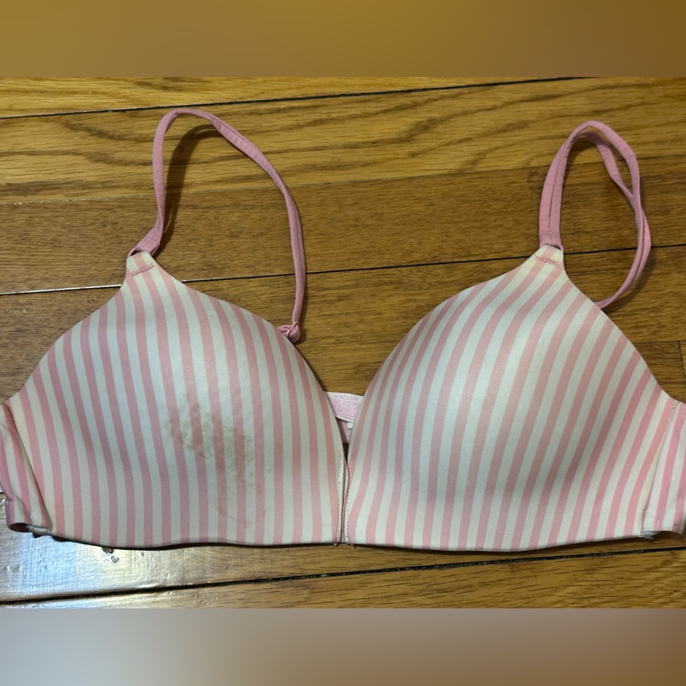 Victoria's Secret Wireless Pink White Striped Bra 38B